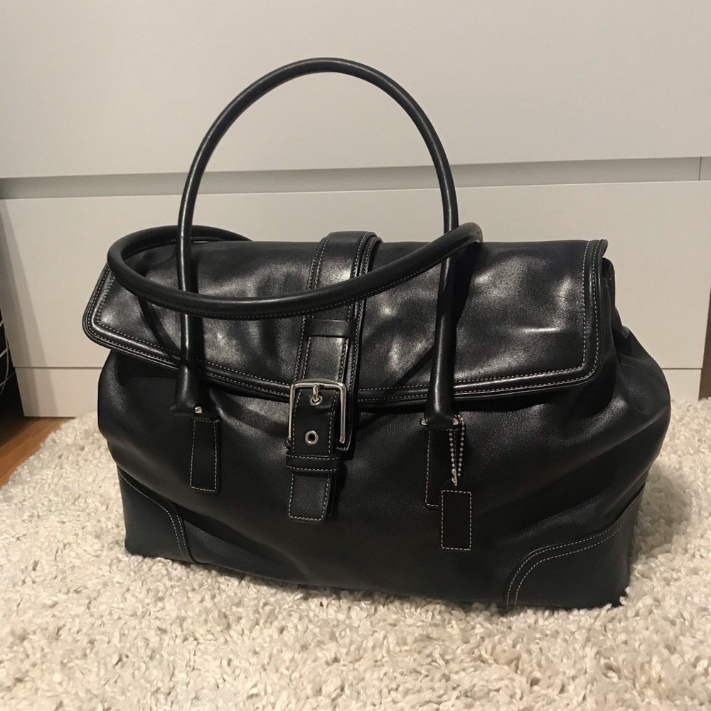 Coach Black Leather Two Strap Shoulder Purse Bag